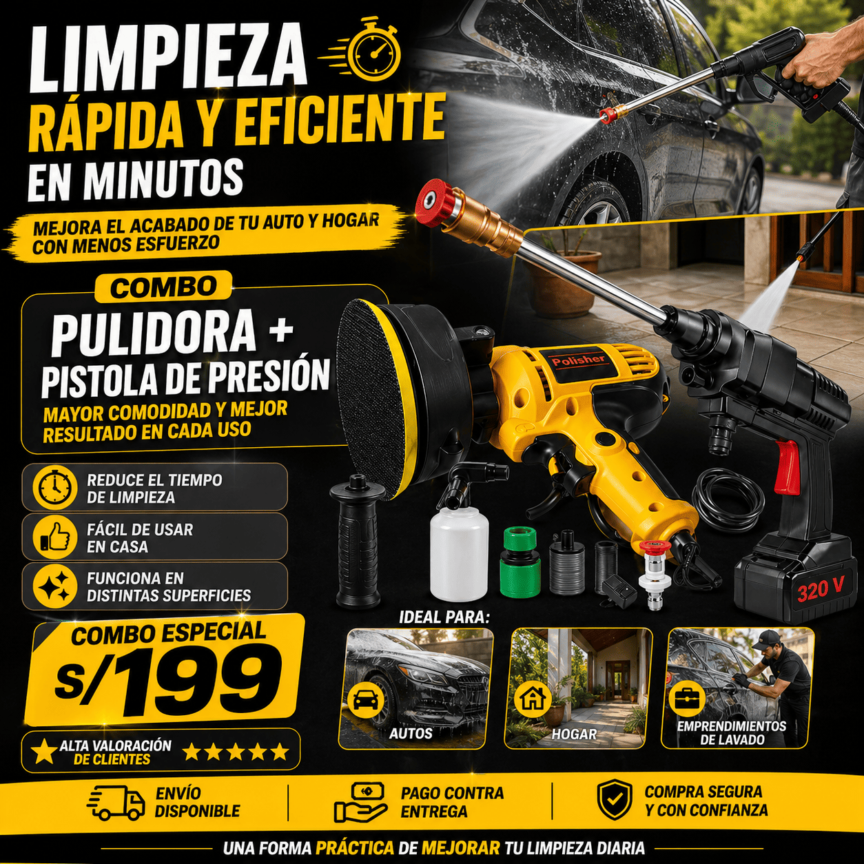 Combo Pulidora + Pistola de lavado a presión